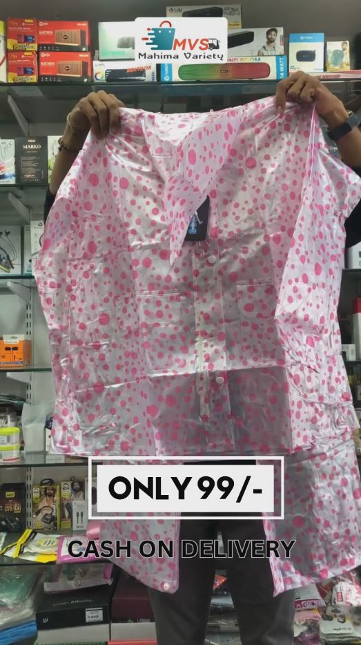 Lightweight Polka Dot Raincoat for Women – Waterproof & Reusable | Front-Button Closure | Free Size | Pink Transparent Hooded Raincoat – Only ₹99