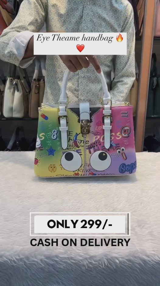 Graffiti Eye Theme Handbag for Women | Multicolor Cartoon Print with Lock Closure | Trendy College & Travel Bag