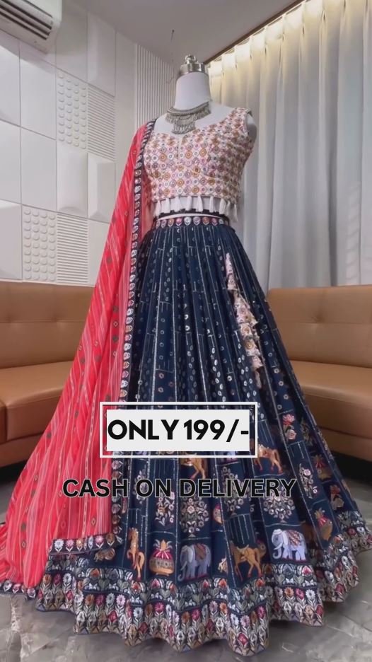 Embroidery Blue color Sequence work Designer Lehenga Choli for Any Function