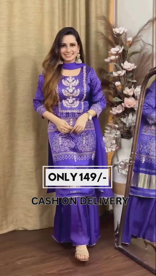 Purple And Dark Red Bandhani Silk Kurta Pant