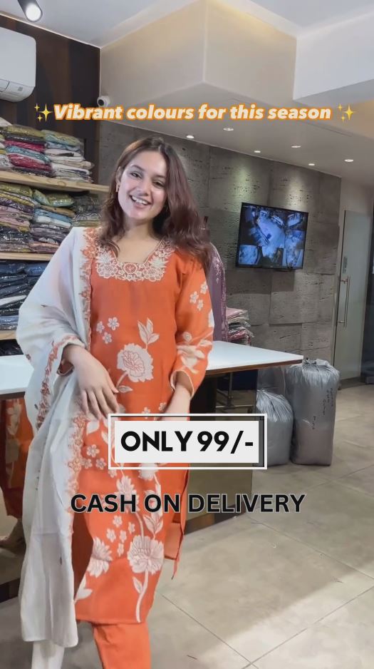 Pink And Orannge Floral Kurta with Narrow Pants Georgette Fancy Digital Printed