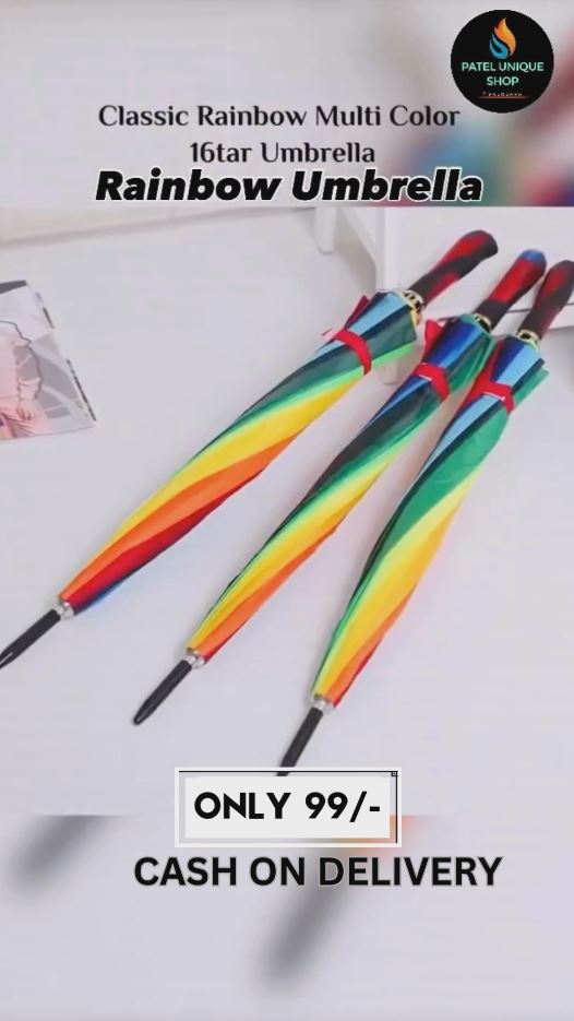 Classic Rainbow 16-Rib Umbrella – Multicolor Windproof & Waterproof Stick Umbrella for Men & Women | Monsoon Special