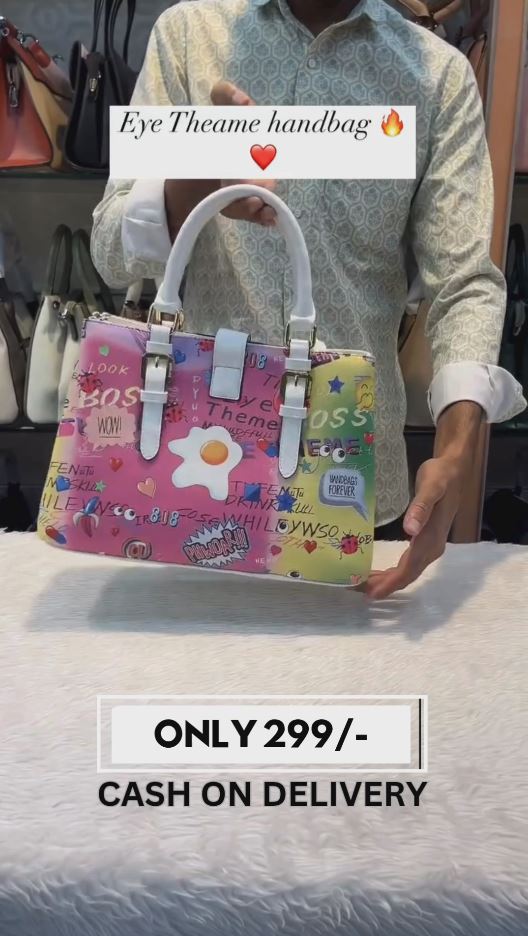 Graffiti Eye Theme Handbag for Women | Multicolor Cartoon Print with Lock Closure | Trendy College & Travel Bag