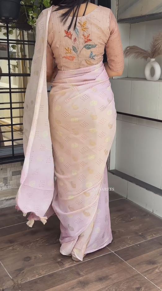 Designer Multicolor Chinon Saree With Tassels and Embroidery Work Blouse