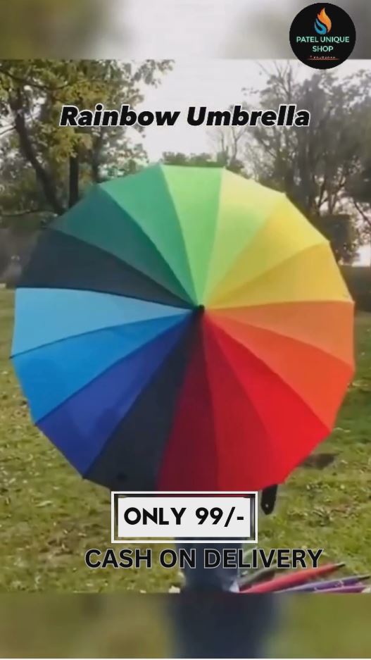 Classic Rainbow 16-Rib Umbrella – Multicolor Windproof & Waterproof Stick Umbrella for Men & Women | Monsoon Special