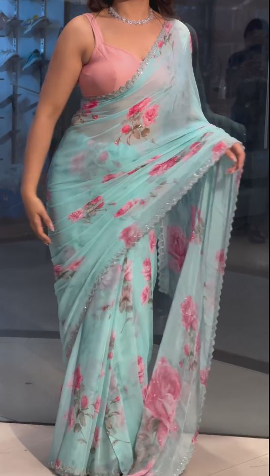 Women's Fancy Printed Organza Saree With Blouse Piece