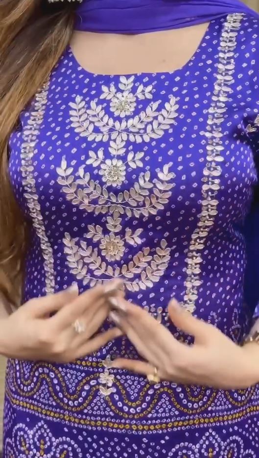 Purple And Dark Red Bandhani Silk Kurta Pant