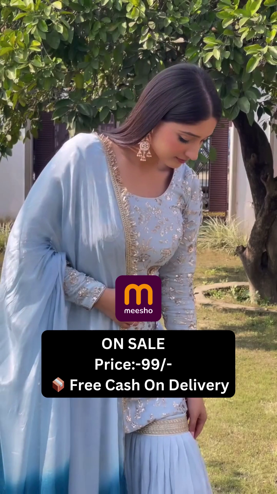 Embroidered Kurta, Palazzo & Dupatta Set