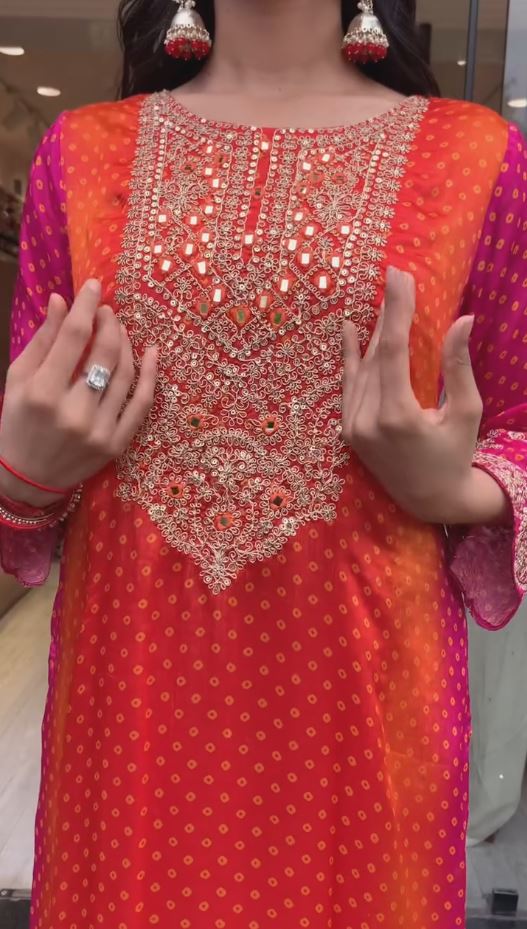 Orange pink silk embroidered ceremonial salwar suit