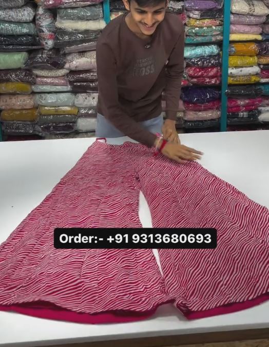 Pink Pure Chiffon Hand Work Party Wear Readymade Alia Cut Kurti With Plazzo