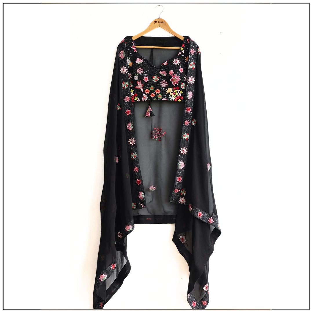 Multi Thread Sequence Black Color Embroidery work Designer Wedding Lehenga Choli