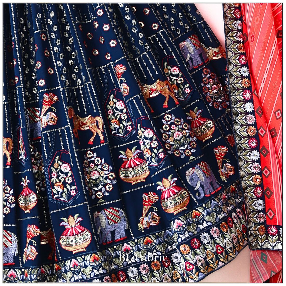 Embroidery Blue color Sequence work Designer Lehenga Choli for Any Function