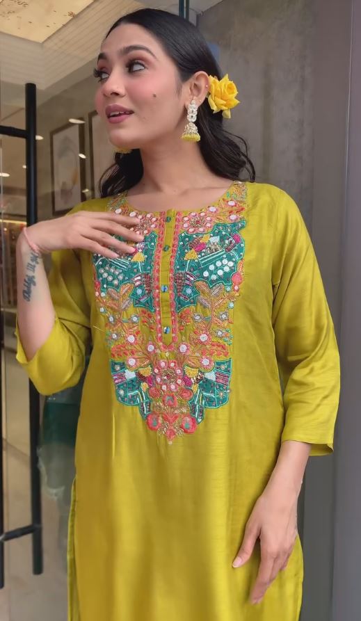 Embroidered Sequined Georgette Kurti with Palazzos & Dupatta