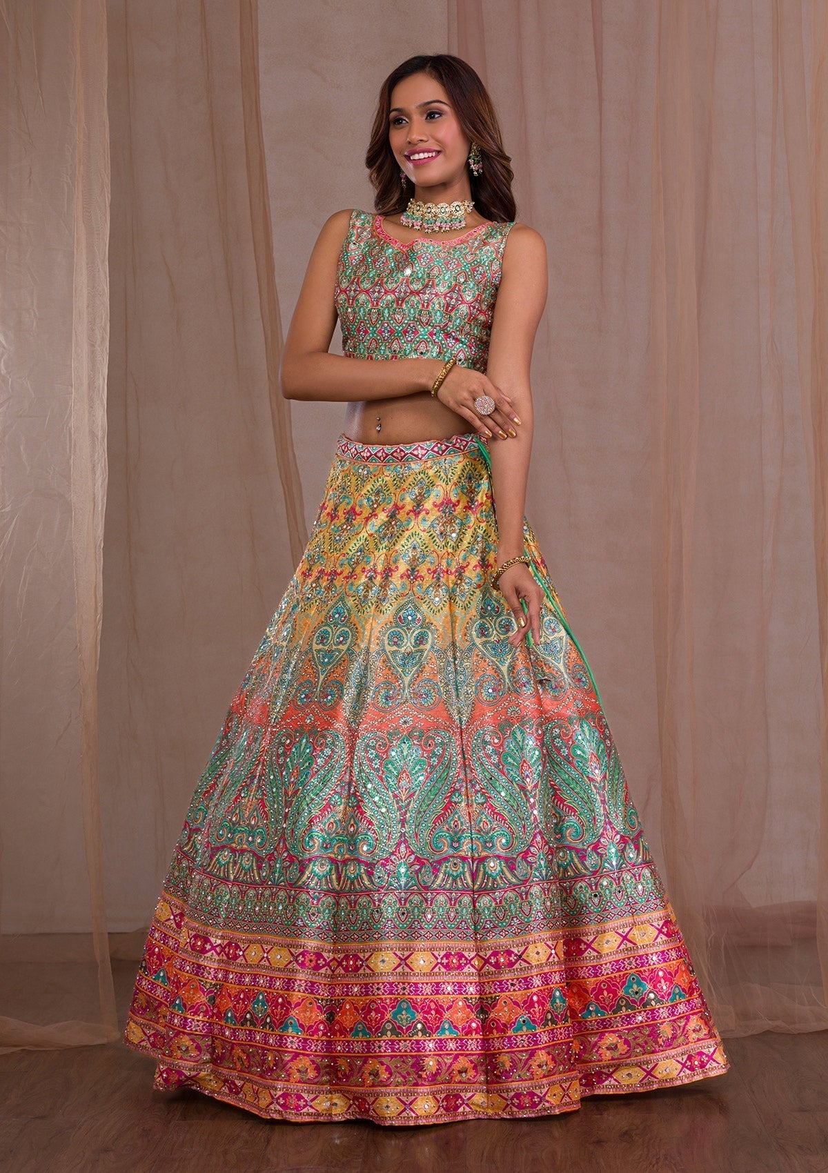 Multi Mirrorwork Banarasi Readymade Lehenga