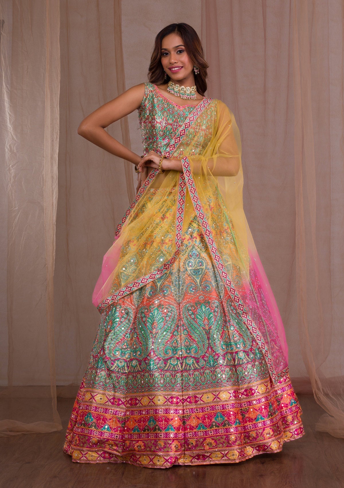 Multi Mirrorwork Banarasi Readymade Lehenga