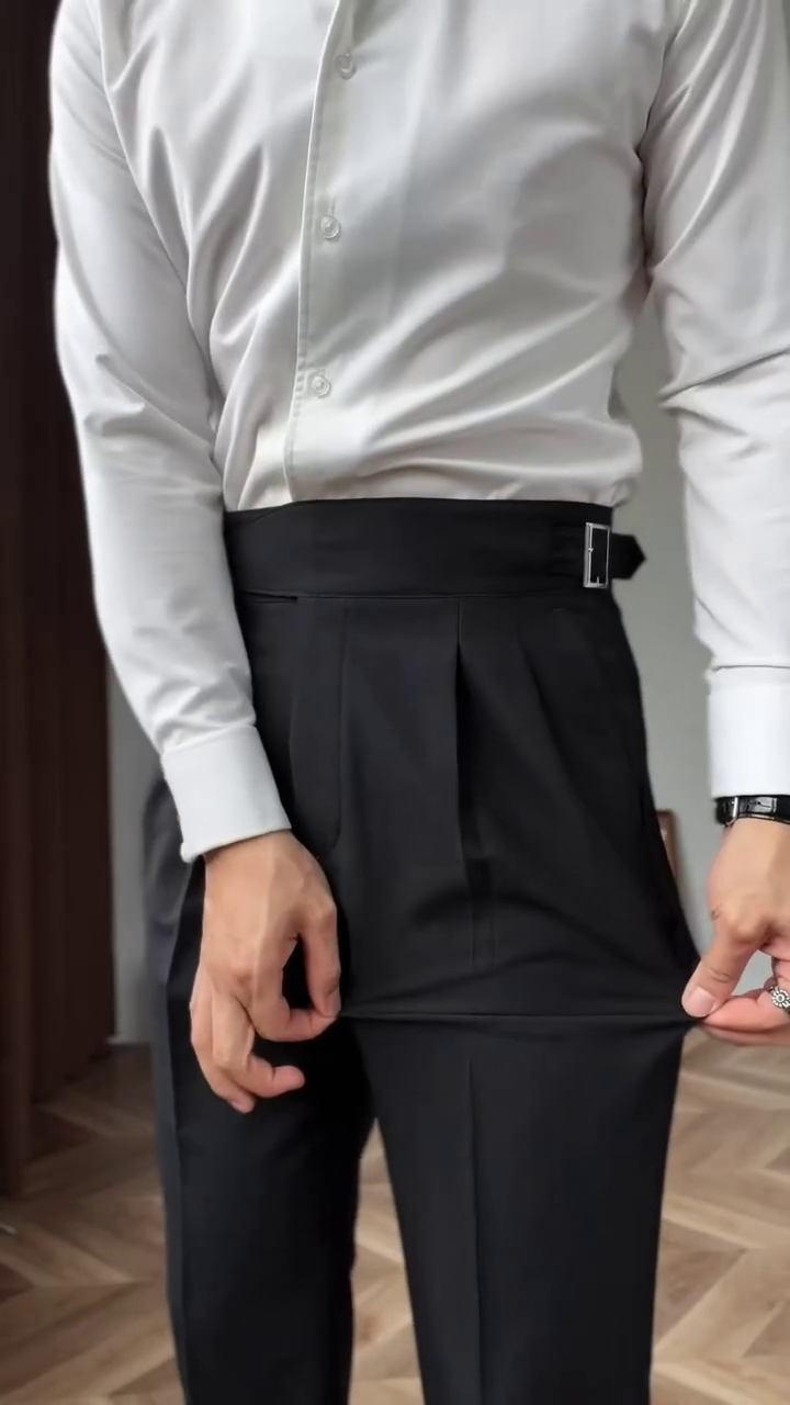 Men Classic Black Formal Trousers with Side Adjuster Waistband for Office and Occasion Wear