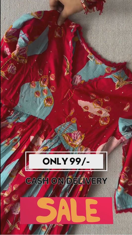 Red Color Viscose Crepe Silk Print Botanic With Pant With Duppata