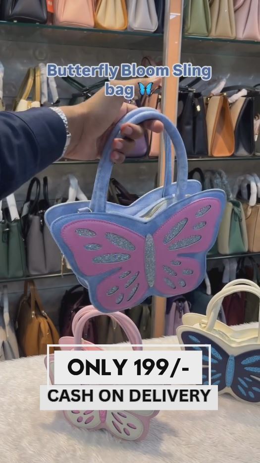 "Butterfly Bloom Sling Bag for Women – Cute & Stylish Pink & Blue Butterfly Shaped Handbag with Glitter Detailing | Just ₹199 | Cash on Delivery"