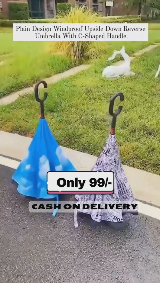 Upside-Down Reverse Folding Umbrella with C-Shaped Handle – Windproof & Hands-Free Design | Stylish All-Weather Umbrella