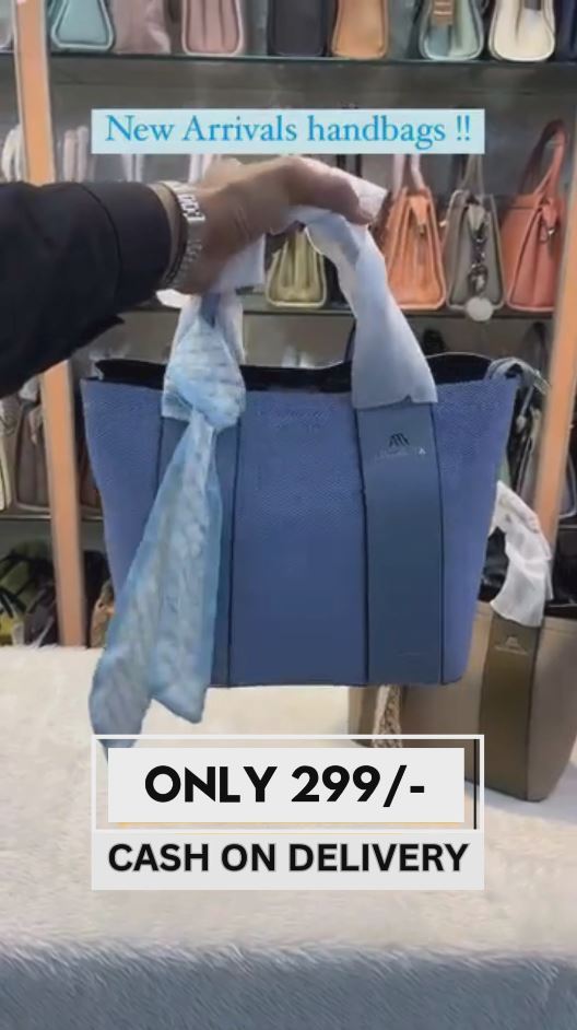 Stylish Sky Blue PU Leather Handbag with Scarf Accent | Trendy Shoulder Tote Bag for Women | Daily Use Purse | New Arrival