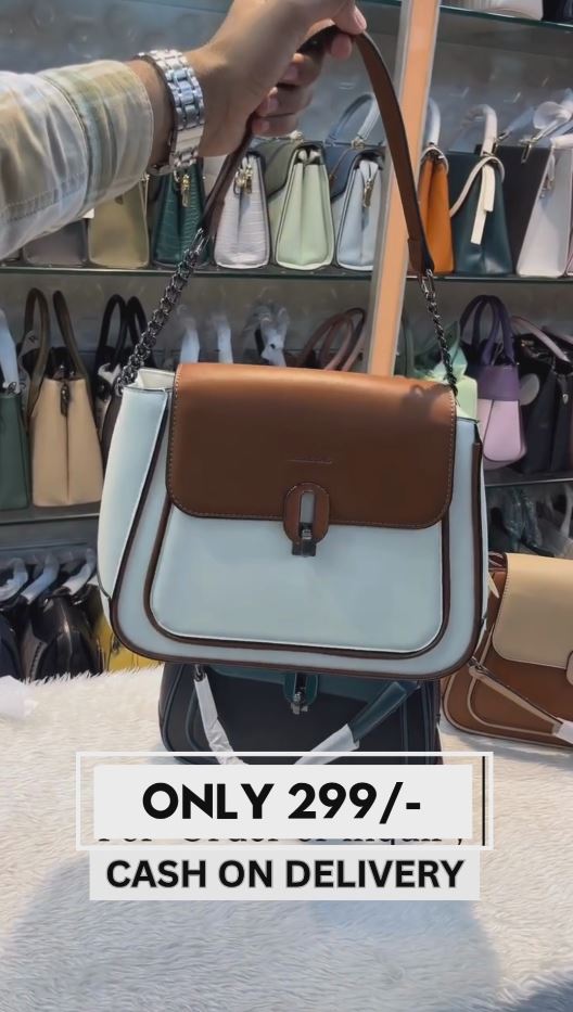 Trendy Two-Tone Tan & Cream Sling Bag for Women | Premium PU Leather | Elegant Chain Strap Shoulder Bag | Casual & Office Wear | Latest Stylish Handbag