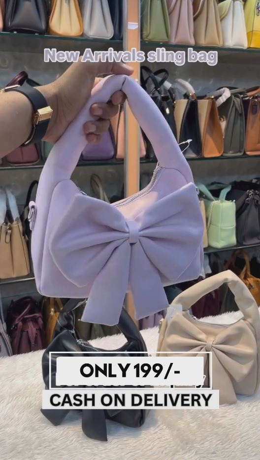 Pastel Pink Bow Sling Bag for Women | Soft Padded Handle | Trendy Casual & College Wear Purse – New Arrival