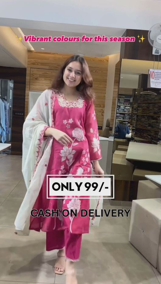 Pink And Orannge Floral Kurta with Narrow Pants Georgette Fancy Digital Printed