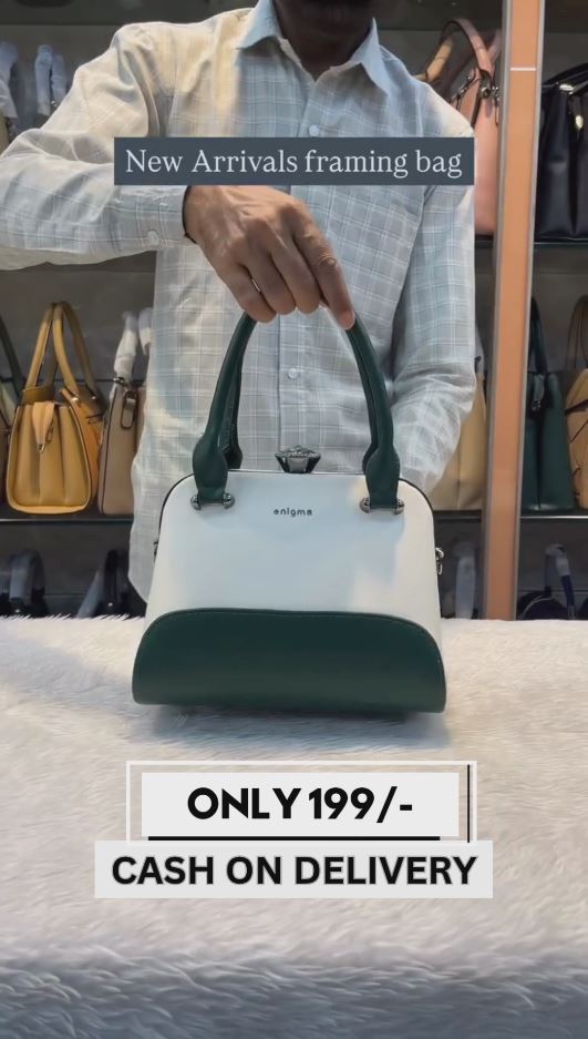 White & Bottle Green Colorblock Framing Handbag for Women – Enigma PU Leather Structured Sling & Hand Carry Bag | Office & Daily Use