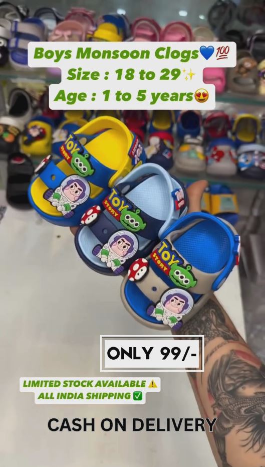 Toy Story-Themed Kids’ Monsoon Clogs | Waterproof Blue Slip-Ons for Boys | Lightweight Rainwear Footwear (Size 18–29 | Age 1–5 Yrs)
