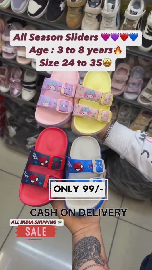 Kids Cartoon Character Sliders – All Season Soft EVA Slippers for Boys & Girls | Age 3–8 Yrs | Sizes 24–35 | ₹99 Only