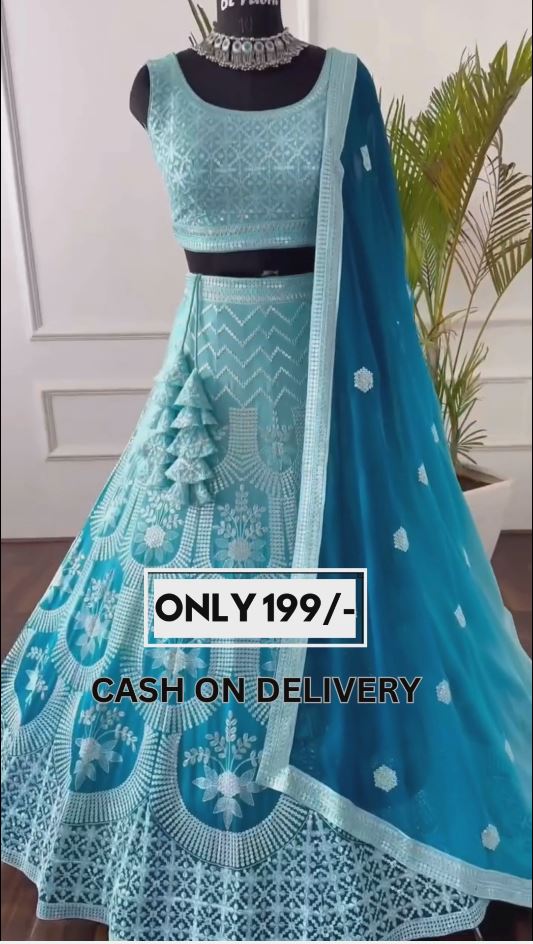 Skyblue Shadding color Sequence Embroidery work Designer Lehenga Choli for Wedding Function