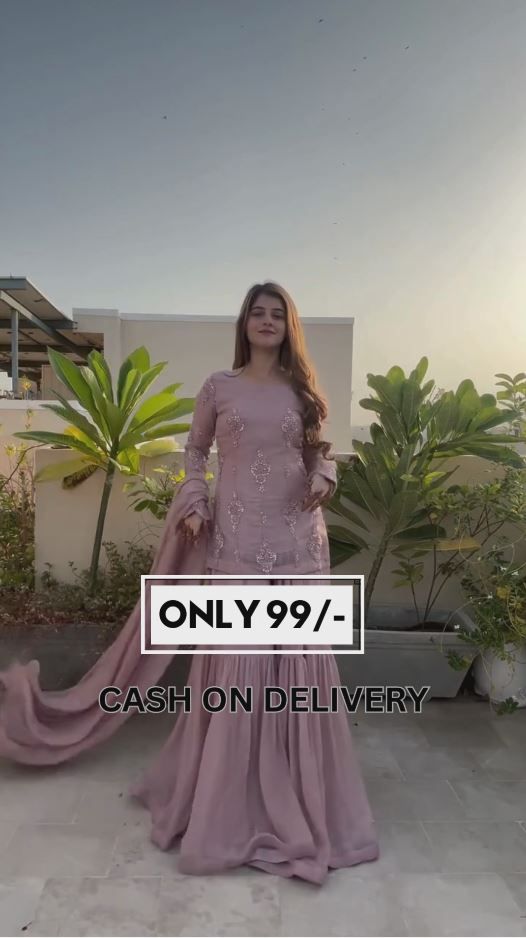 Party Special Dusty Rose Pink Sequence Sharara Dress