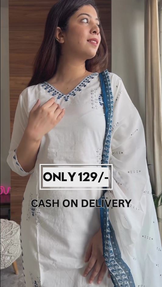 Designer Embroidered Kurta Set With Duppatta in White