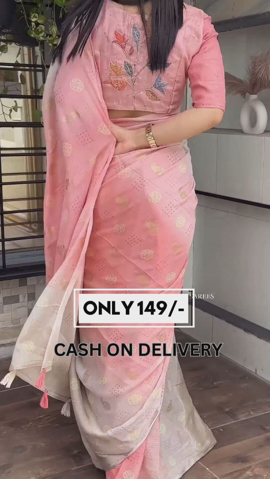 Women's Linen Thread Work Saree with Blouse Piece