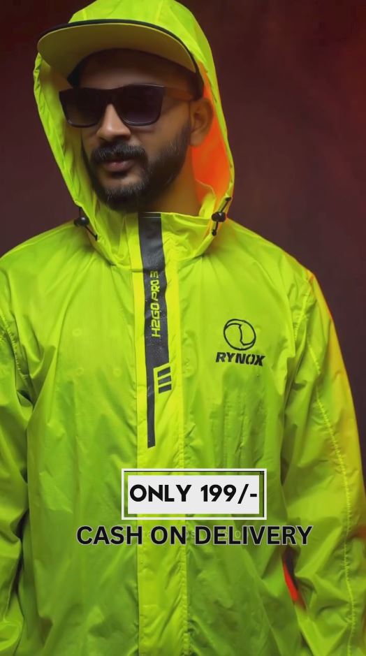 RYNOX Neon Green Waterproof Rain Jacket for Men | H2GO-PRO Windcheater with Hood | Lightweight Monsoon Wear – All-Weather Protection