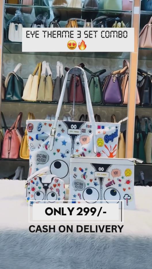 Eye Theme 3-in-1 Bag Combo Set for Women | Quirky Printed Tote, Pouch & Sling | Trendy Daily Use Combo Under ₹299