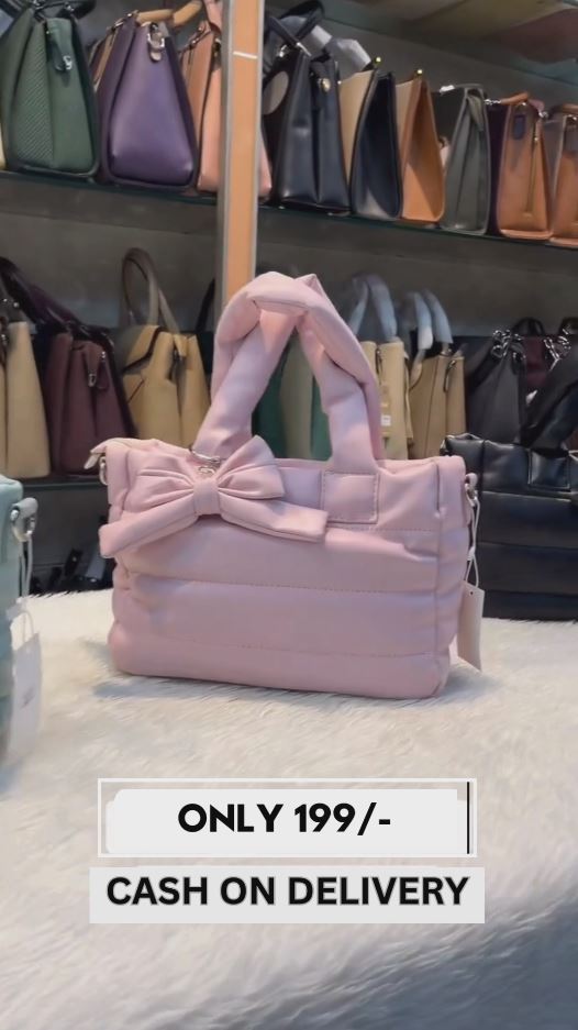 "Trendy Bow Handle Handbag – Soft Blue Quilted Bag with Dual Top Handles | Stylish Mini Tote for Women | Just ₹199 | Cash on Delivery"