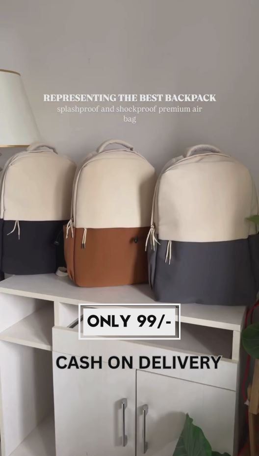 Beige & Grey Waterproof Laptop Backpack – Unisex Shockproof School/College Bag | Trendy Travel Backpack for Men & Women