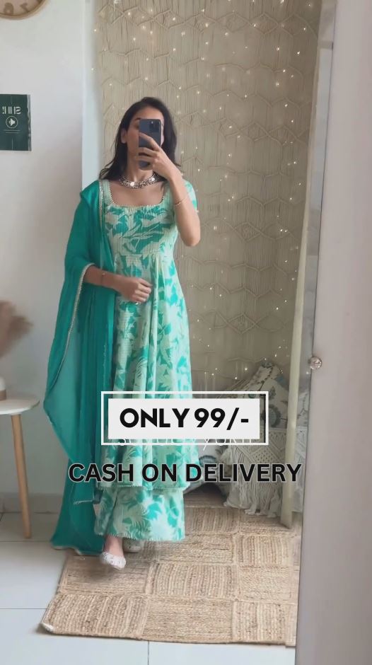 Light Green Cotton Anarkali Set