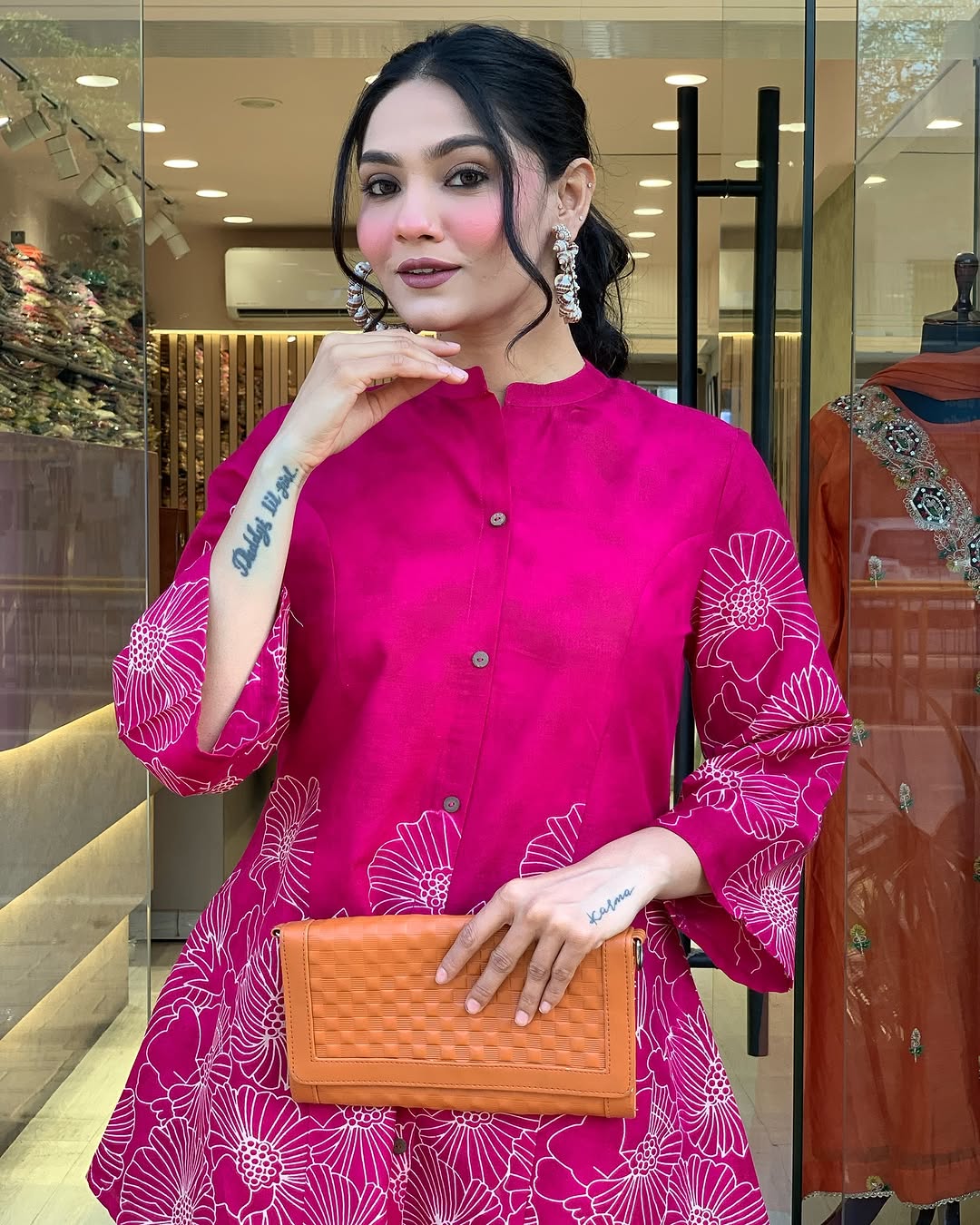 🌸 Hot Pink Floral Printed Co-Ord Set for Women – Trendy Indo-Western Style