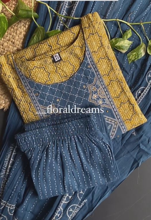 Yellow Cotton suit with embroidered cotton silk dupatta