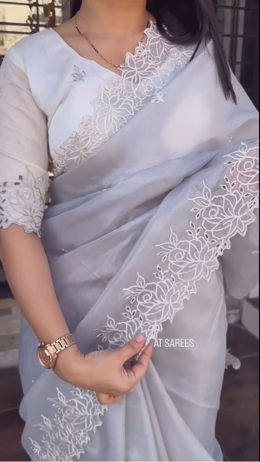 Embellished Embroidered Organza Saree