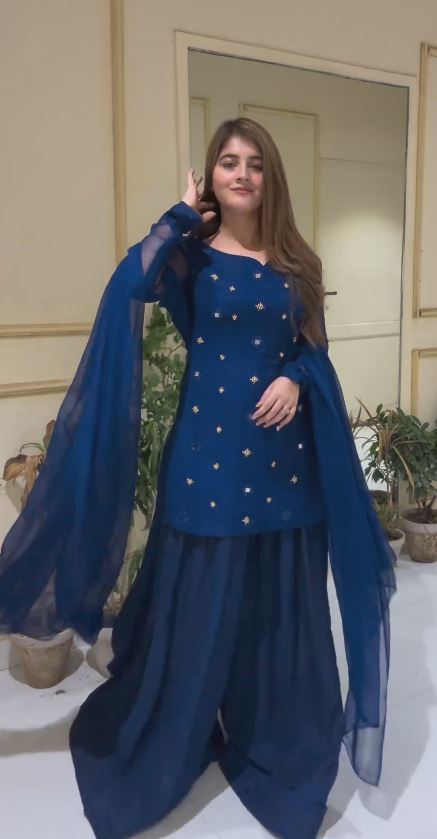 Navy Blue Color Designer Gota Patti Ladies Sharara Suit