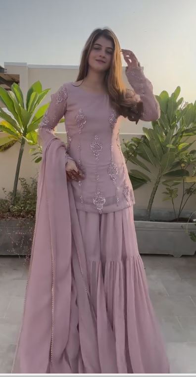 Party Special Dusty Rose Pink Sequence Sharara Dress