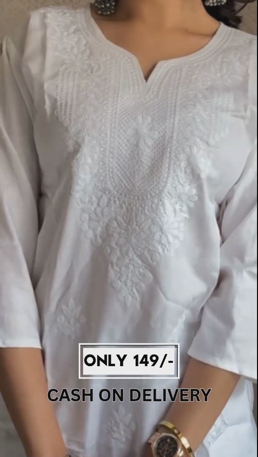 🖤🤍 Black & White Ethnic Printed Cotton Kurti – Stitched Casual & Office Wear for Women