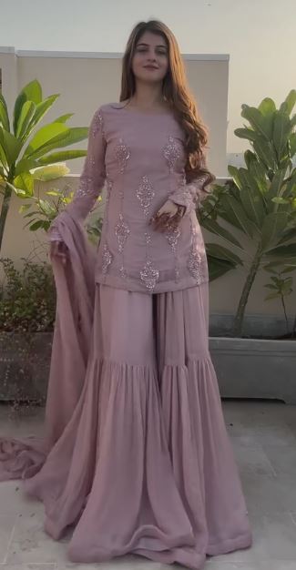 Party Special Dusty Rose Pink Sequence Sharara Dress