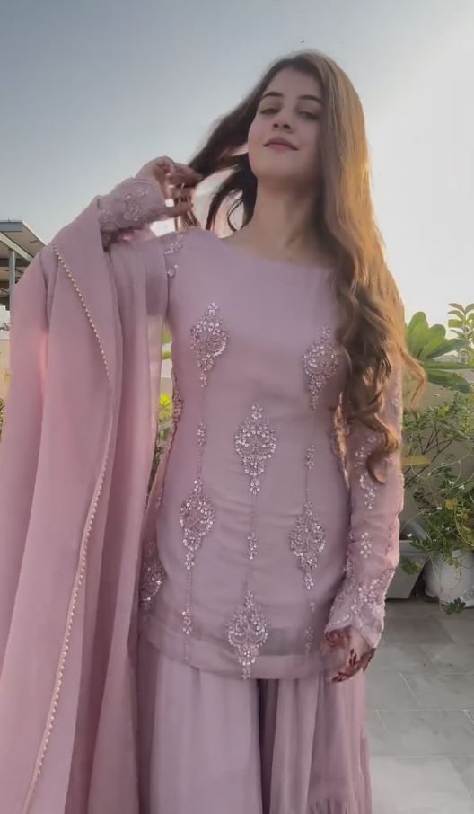 Party Special Dusty Rose Pink Sequence Sharara Dress