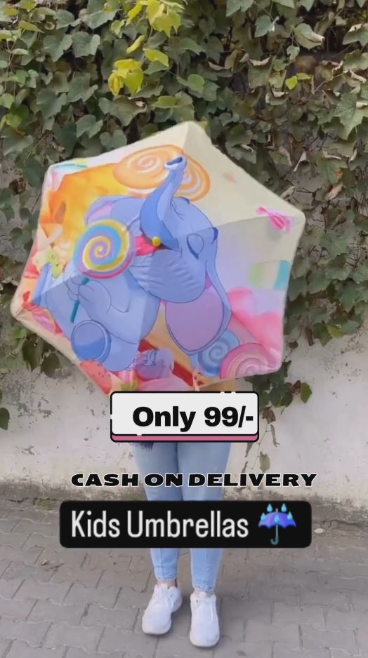 Colorful Cartoon Elephant Kids Umbrella – Lightweight & Foldable Rain Umbrella for Boys & Girls | Monsoon Special