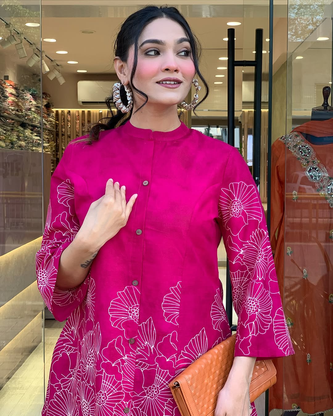 🌸 Hot Pink Floral Printed Co-Ord Set for Women – Trendy Indo-Western Style