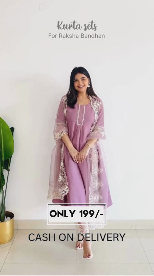 Mauve Pink A-Line Kurta Set with Embroidered Dupatta | Elegant Festive Wear | ₹199 Only